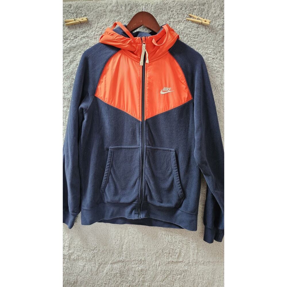 Nike NSW Polar Fleece Full Zip Hoodie 929114-451 Navy Orange Broncos Men's Sz M